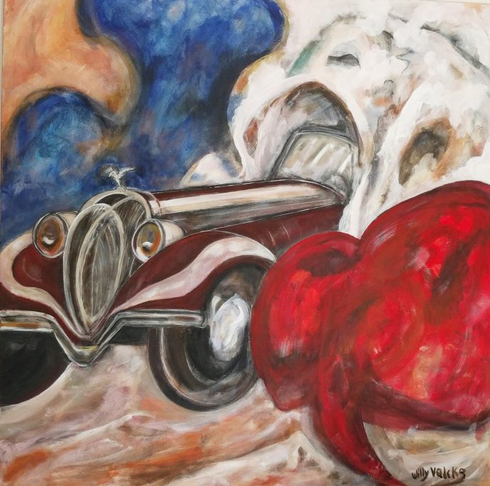 Schilderij Willy Valcke Acryl - Classic Car op Doek